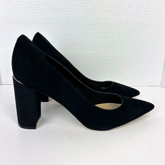 Marc Fisher Vivene Black Suede Pumps Stacked High Heels Pointed Toe Shoes sz 10 - Picture 1 of 11